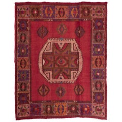 Vintage Turkish Kilim Rug, Red Medallion Design, 175x137 CM, 1950s
