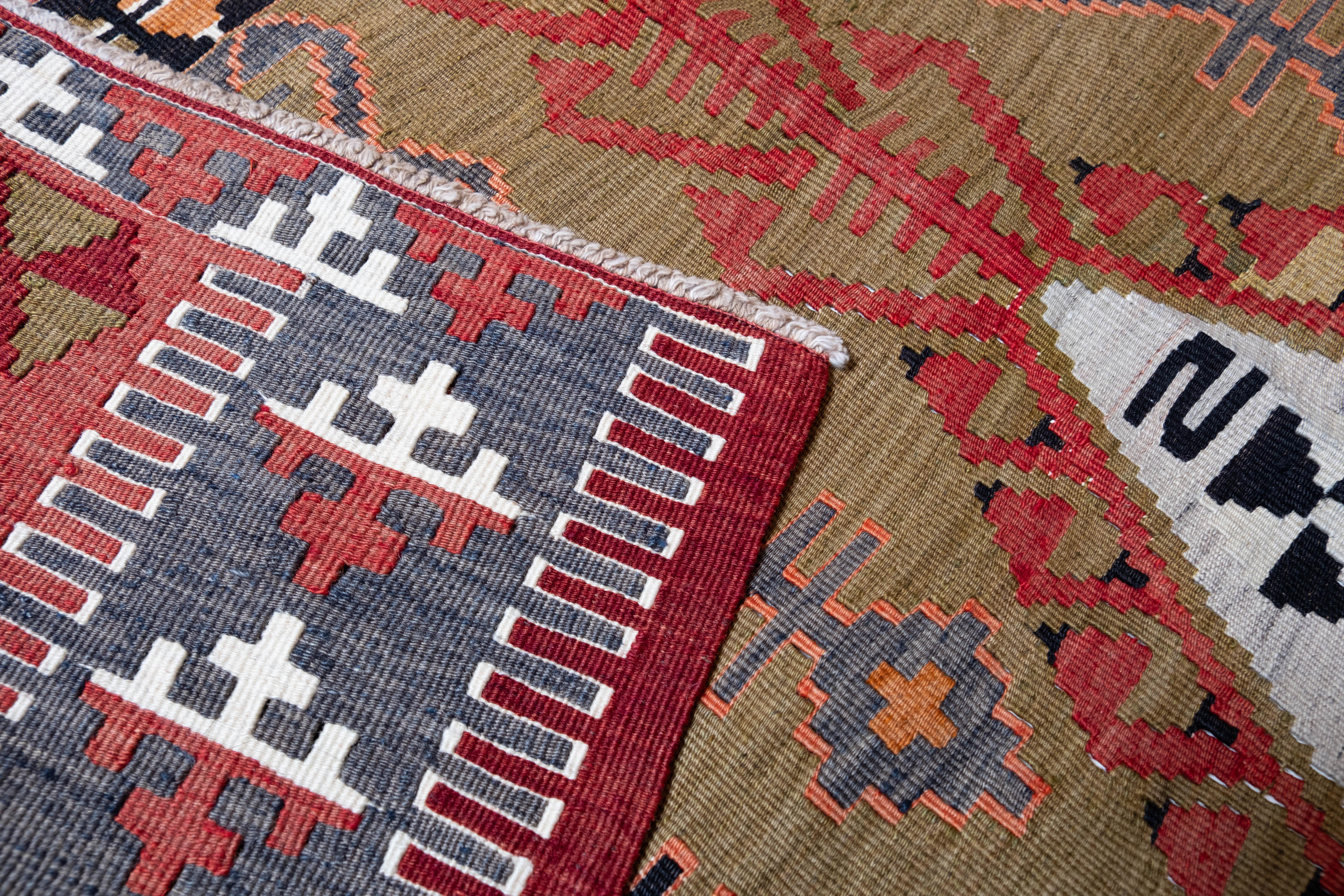 Hand-Woven Vintage Konya Obruk Kilim Old Central Anatolian Rug Turkish Carpet