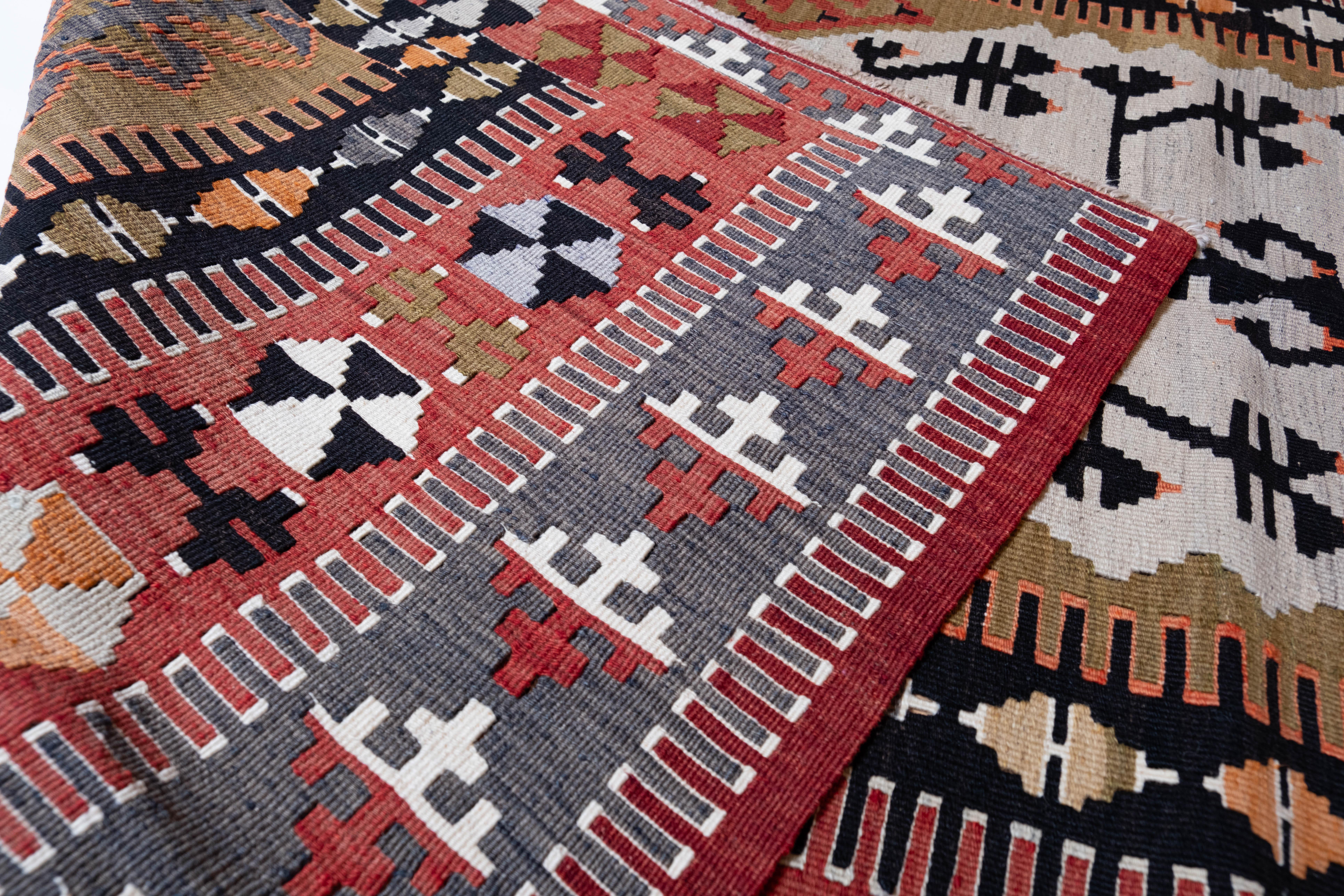 20th Century Vintage Konya Obruk Kilim Old Central Anatolian Rug Turkish Carpet