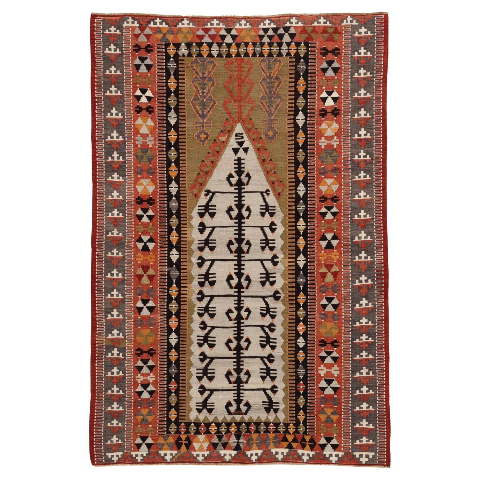 Türkischer Konya Obruk Kelim-Teppich aus dem alten Zentralalbanischen Teppich, Vintage