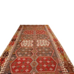 Vintage Konya Red and Green Wool Kilim Rug with Rich and Accents by Rug & Kilim