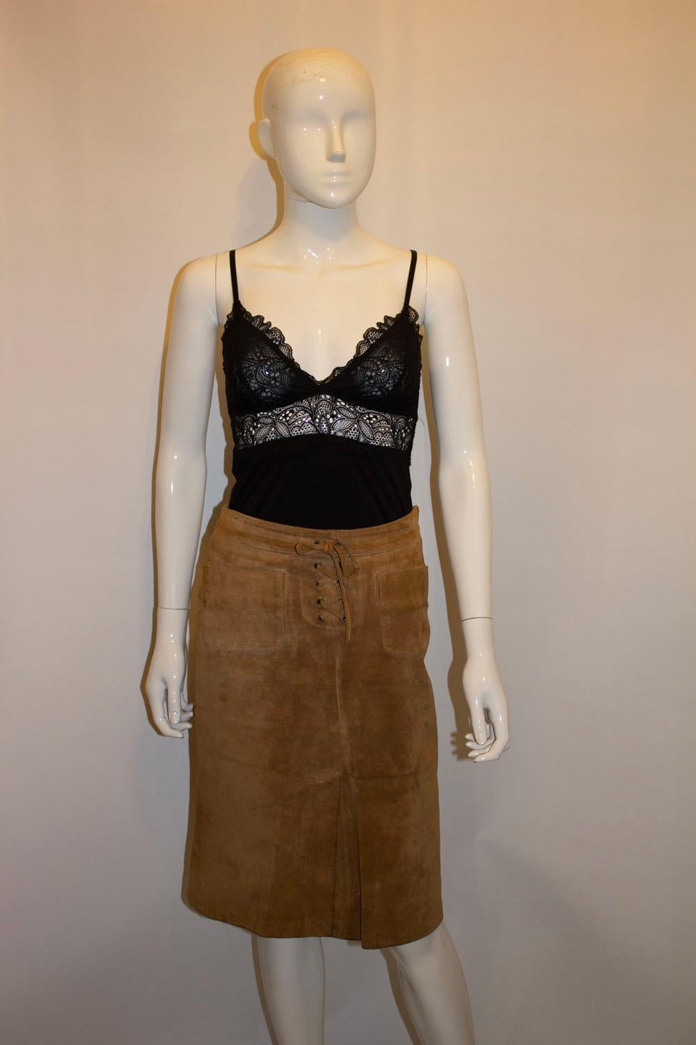 Vintage Kookai 1970s Style Suede Skirt In Good Condition For Sale In London, GB