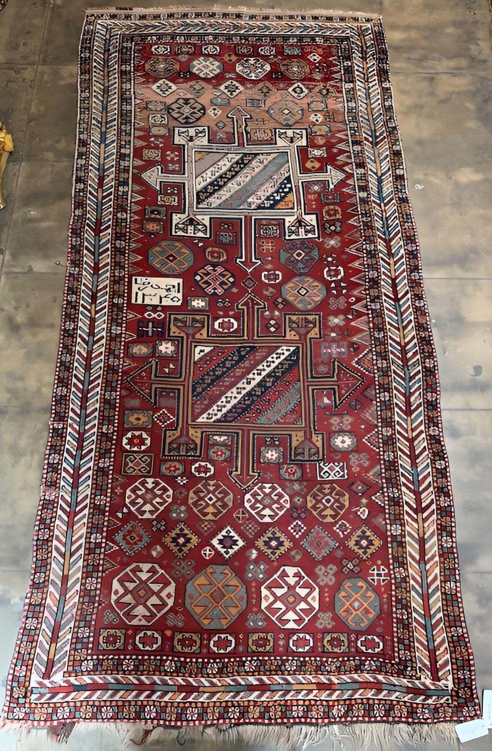 Perse Tapis persan Kordi Ghoochan vintage, pierre précieuse tribale nouée à la main 11'4