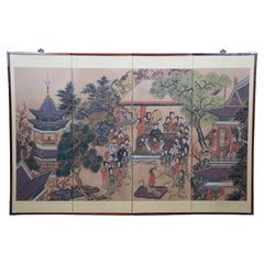 Used Korean 4 Panel Landscape Guo Ziyi Banquet Folding Screen Divider