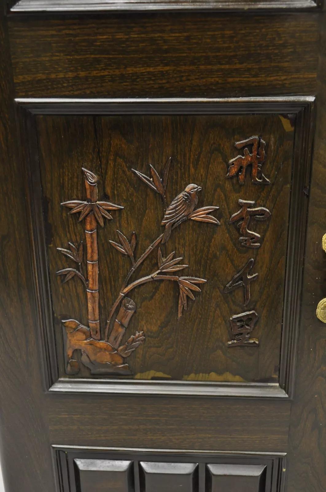 Marbre Vintage Korean Carved Wood Marble Top Asian Chinese Liquor Cabinet Dry Bar en vente