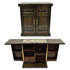 Vintage Coreano de Madera Tallada de Mármol Superior Asiático Chino Licor Gabinete Bar Seco