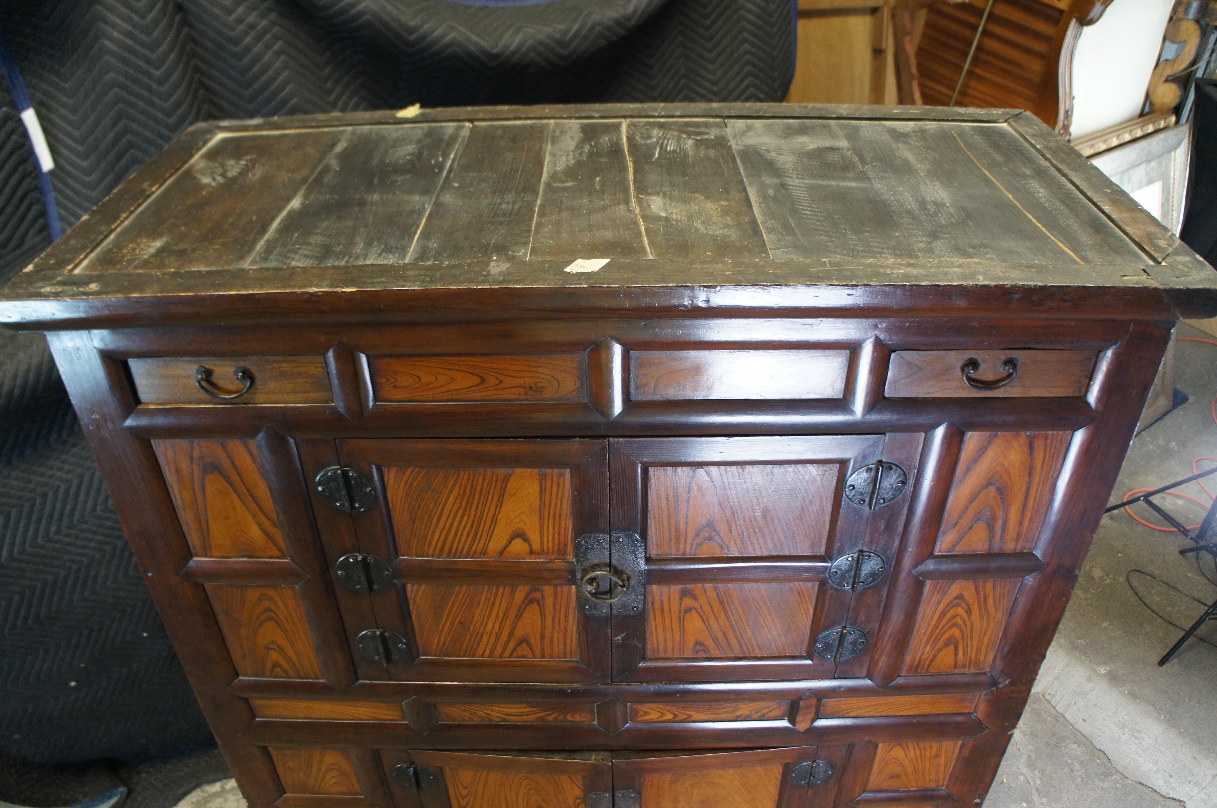 Vintage Korean Elm Bandaji Tansu Scholars Chest Wedding Cabinet Armoire 51