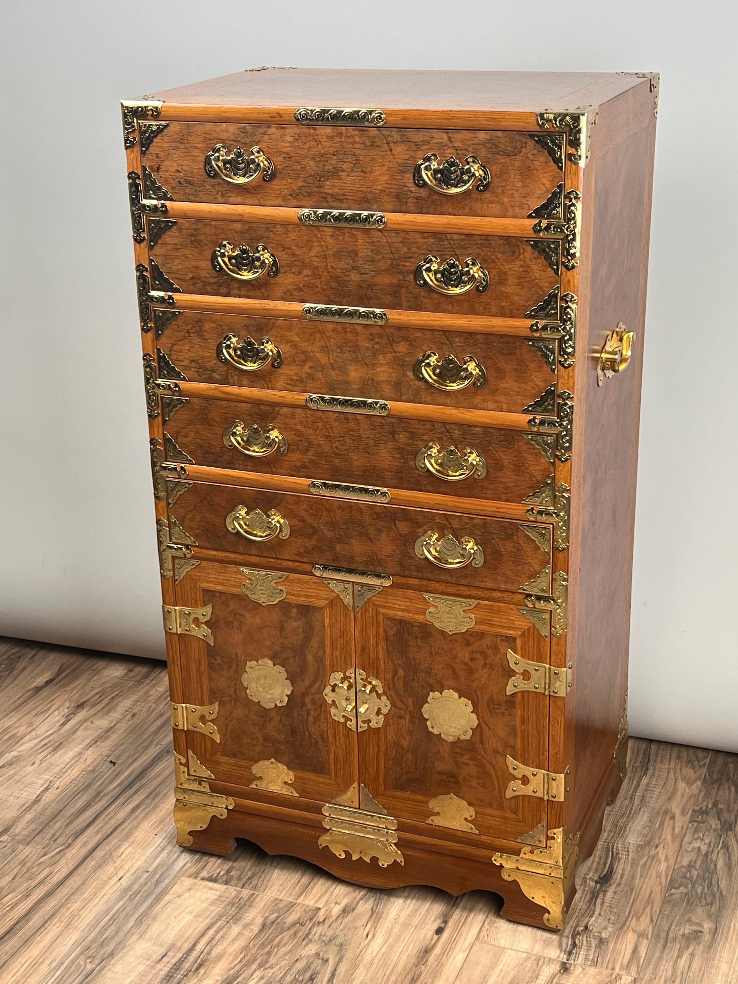 Vintage Korean Elm Burl Brass Bound Bandaji Scholars Chest For Sale 5