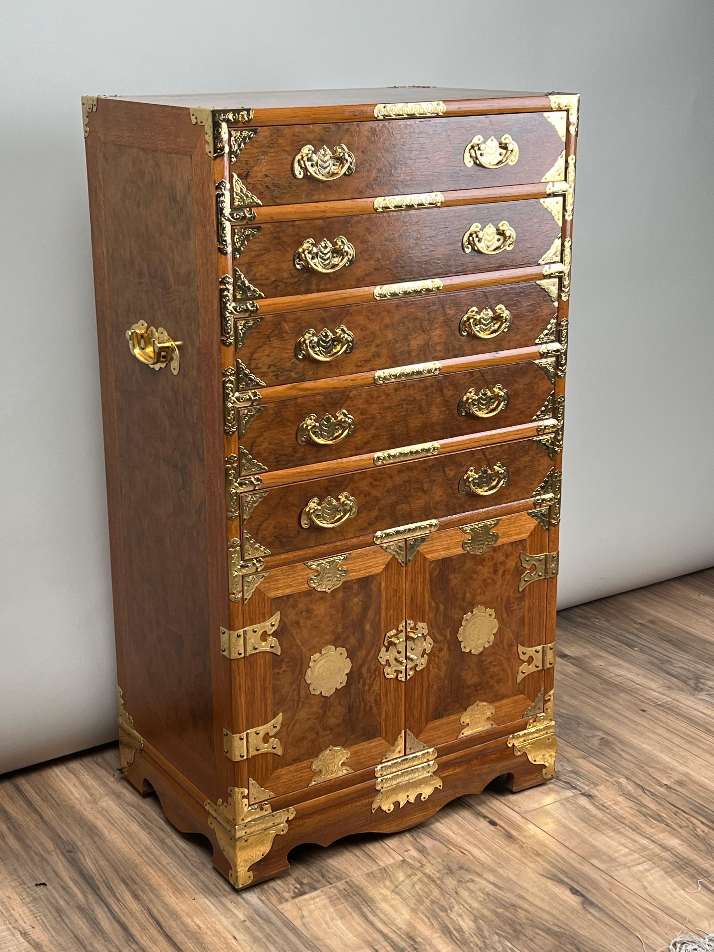 Vintage Korean Elm Burl Brass Bound Bandaji Scholars Chest For Sale 6