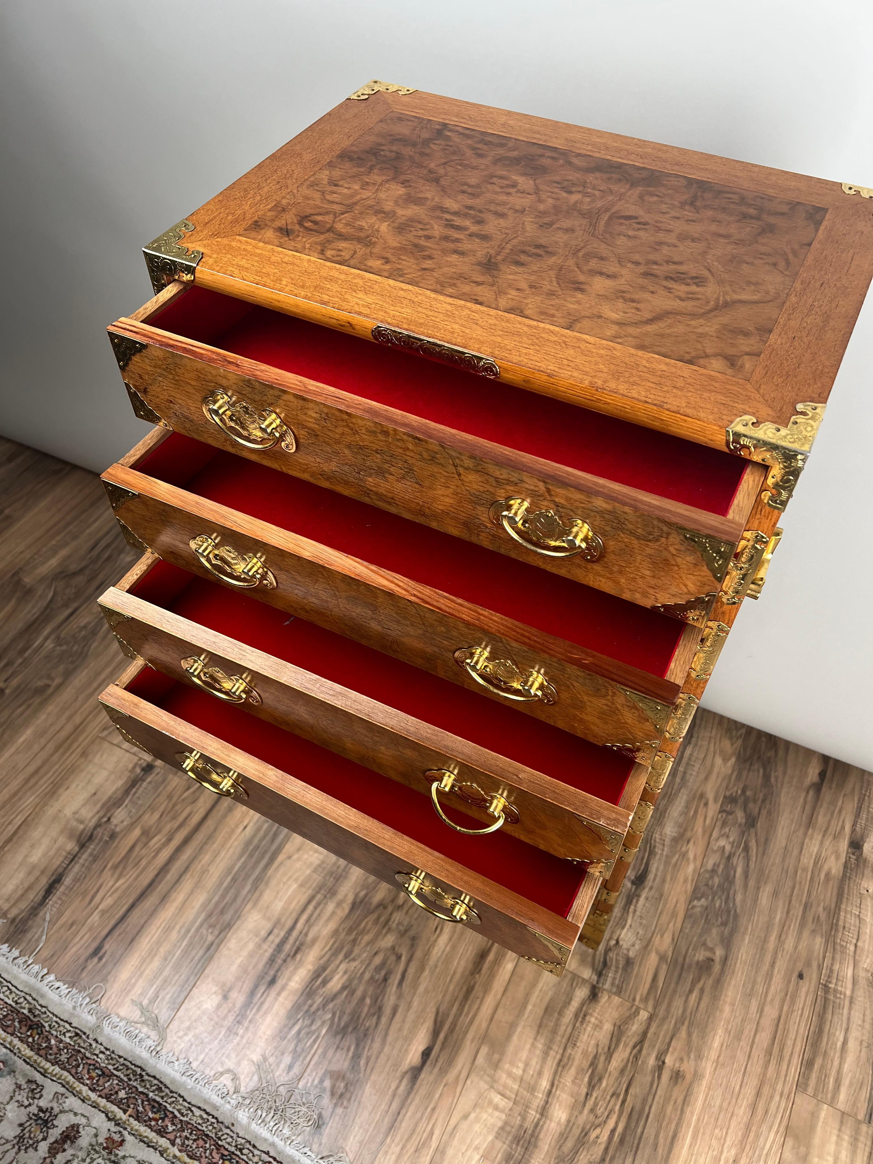 20th Century Vintage Korean Elm Burl Brass Bound Bandaji Scholars Chest For Sale