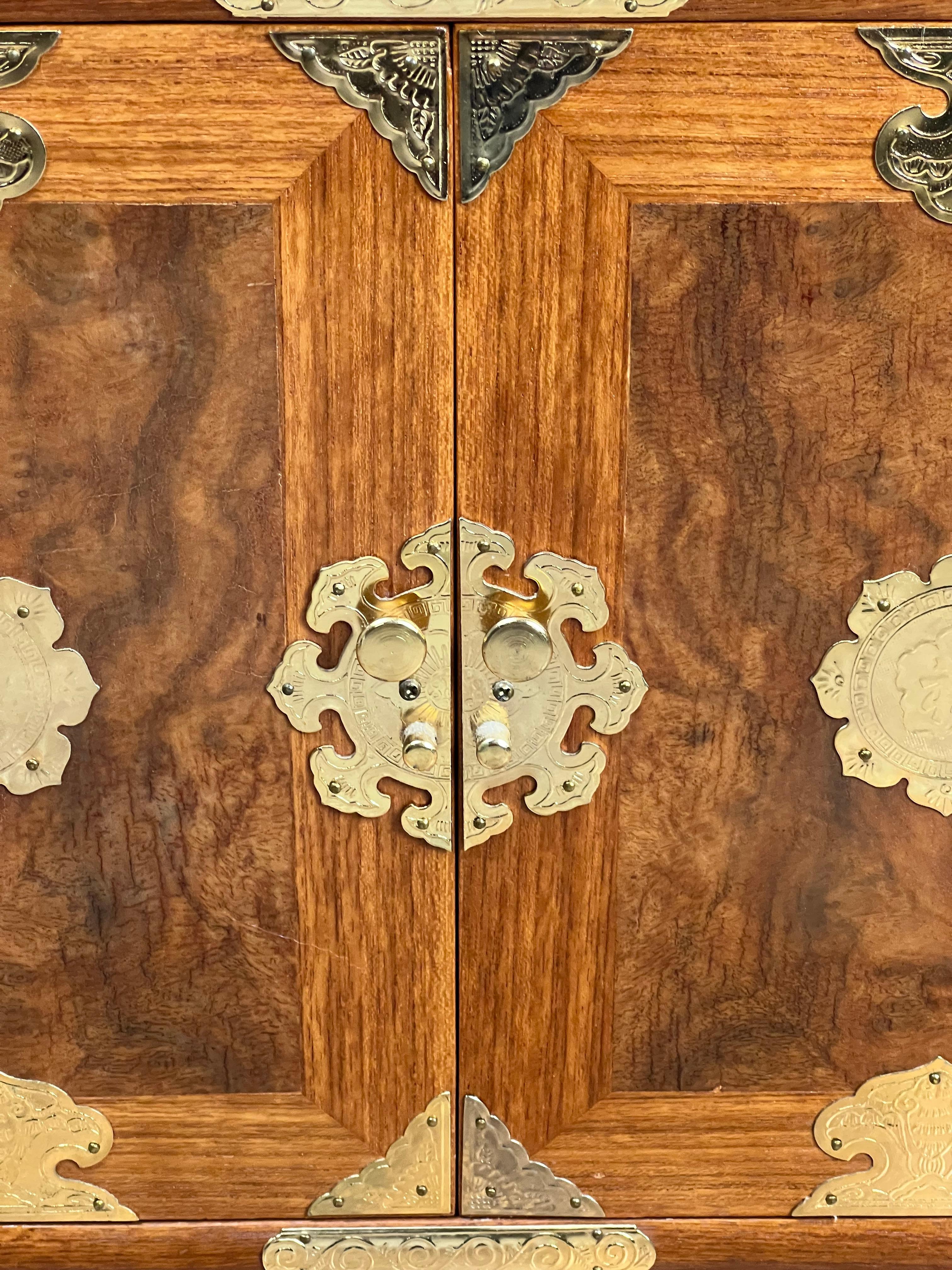 Vintage Korean Elm Burl Brass Bound Bandaji Scholars Chest For Sale 1