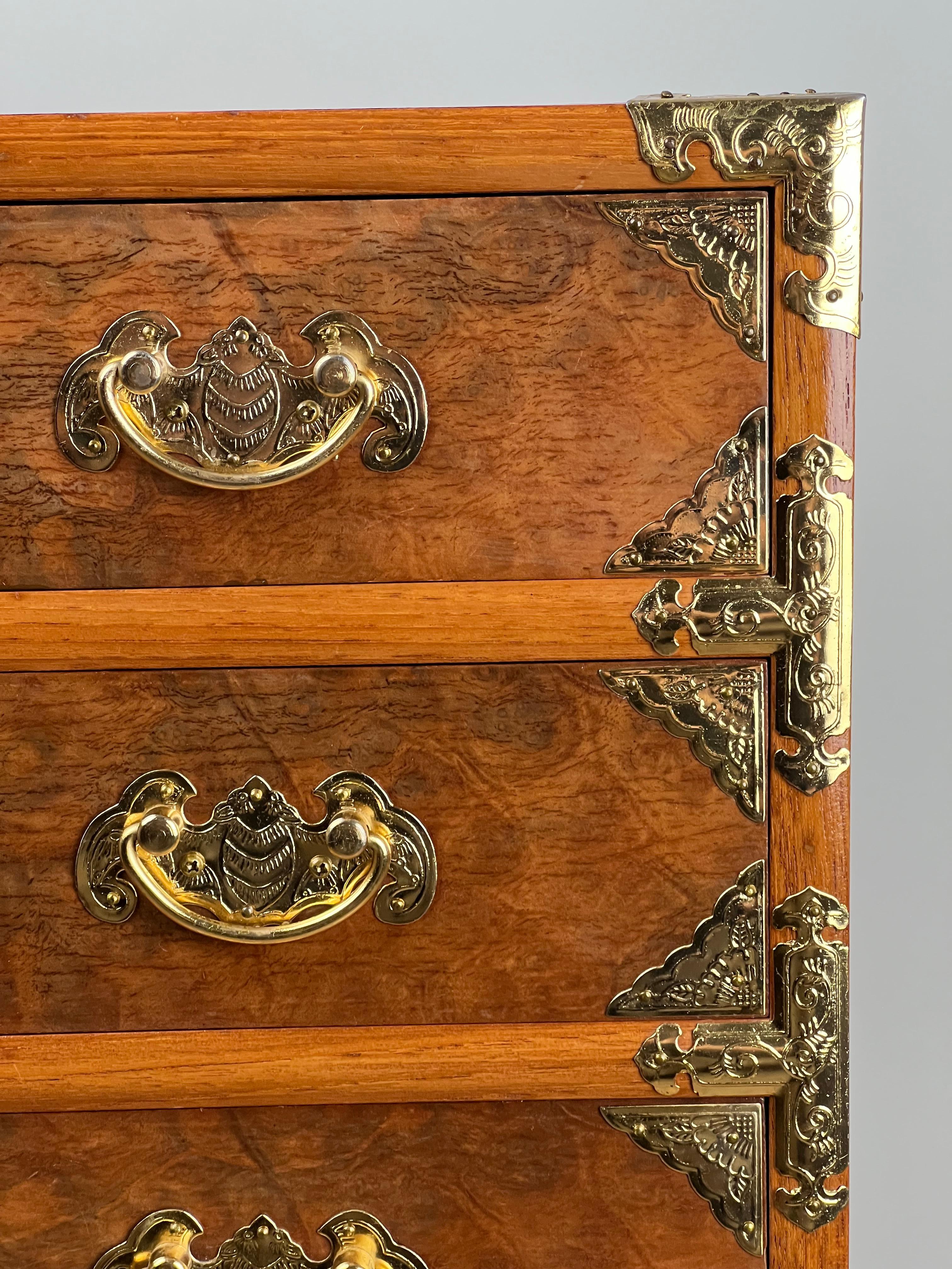 Vintage Korean Elm Burl Brass Bound Bandaji Scholars Chest For Sale 3