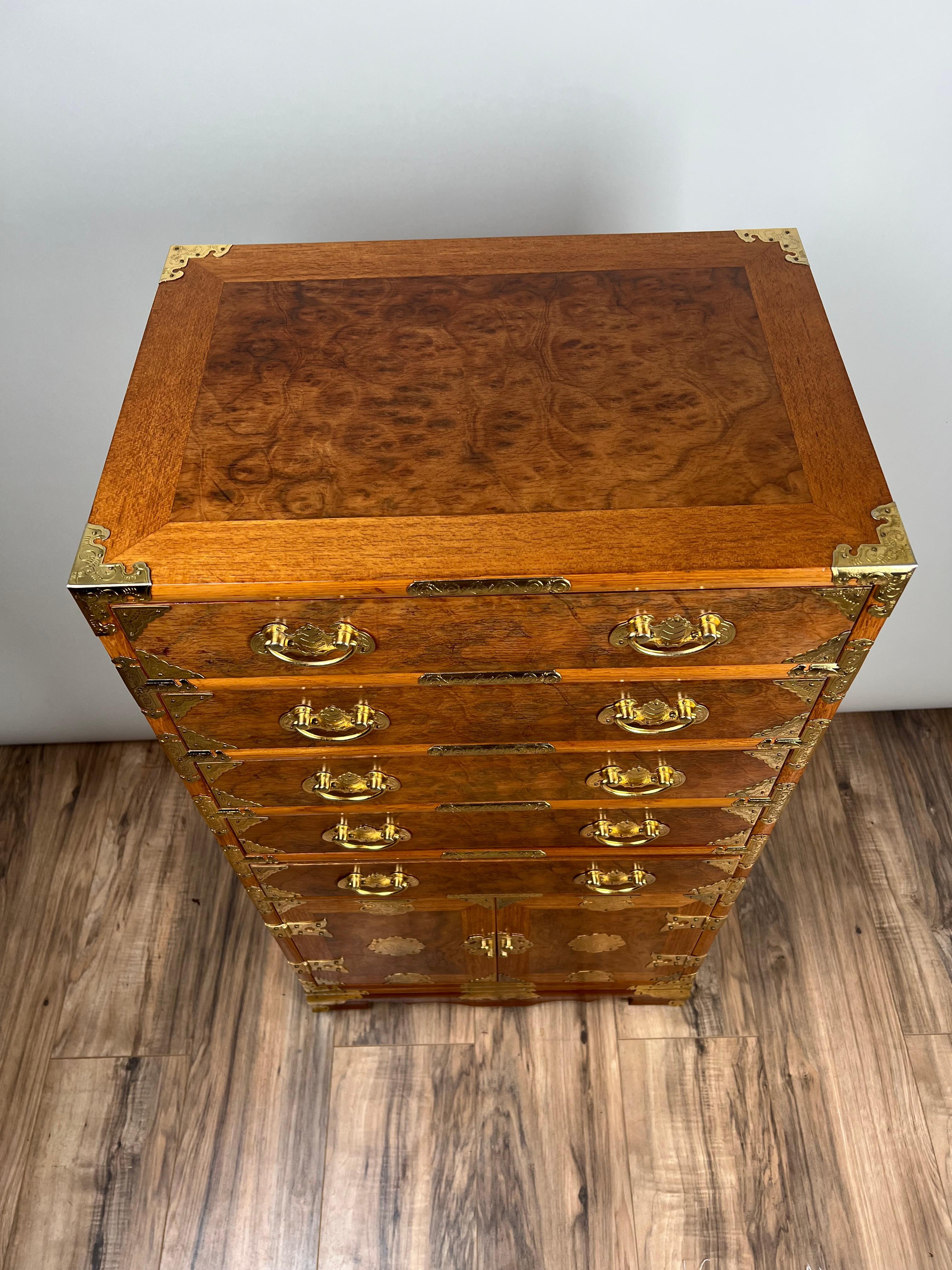 Vintage Korean Elm Burl Brass Bound Bandaji Scholars Chest For Sale 4