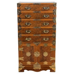 Vintage Korean Elm Burl Brass Bound Bandaji Scholars Chest