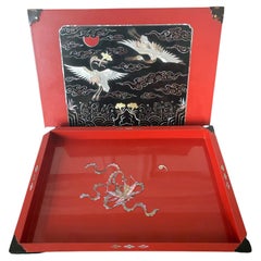 Vintage Korean Lacquer Box with Inner Tray and MOP inlays