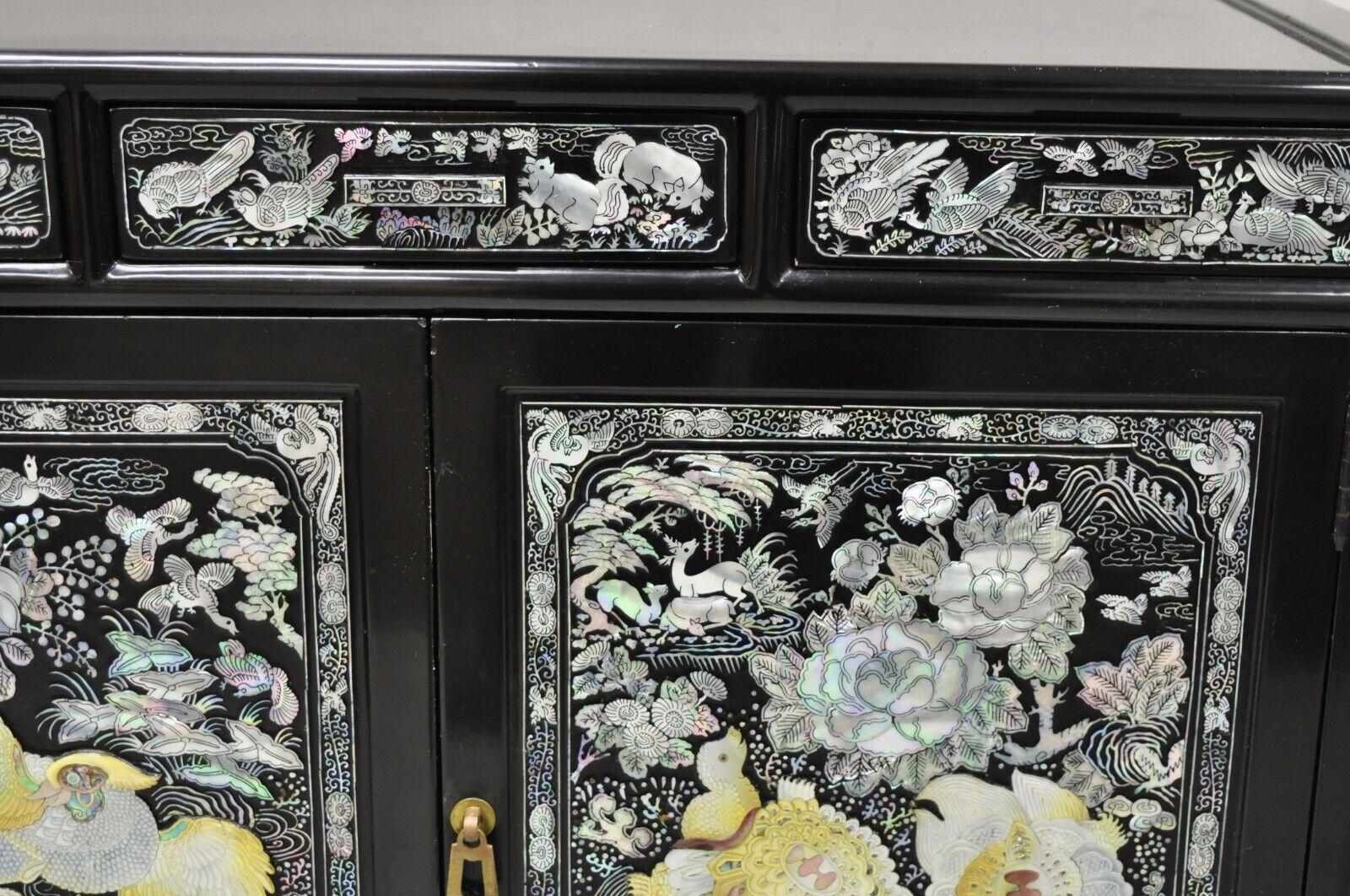 Vintage Korean Mother of Pearl Oriental Black Lacquer Oriental Cabinet 2