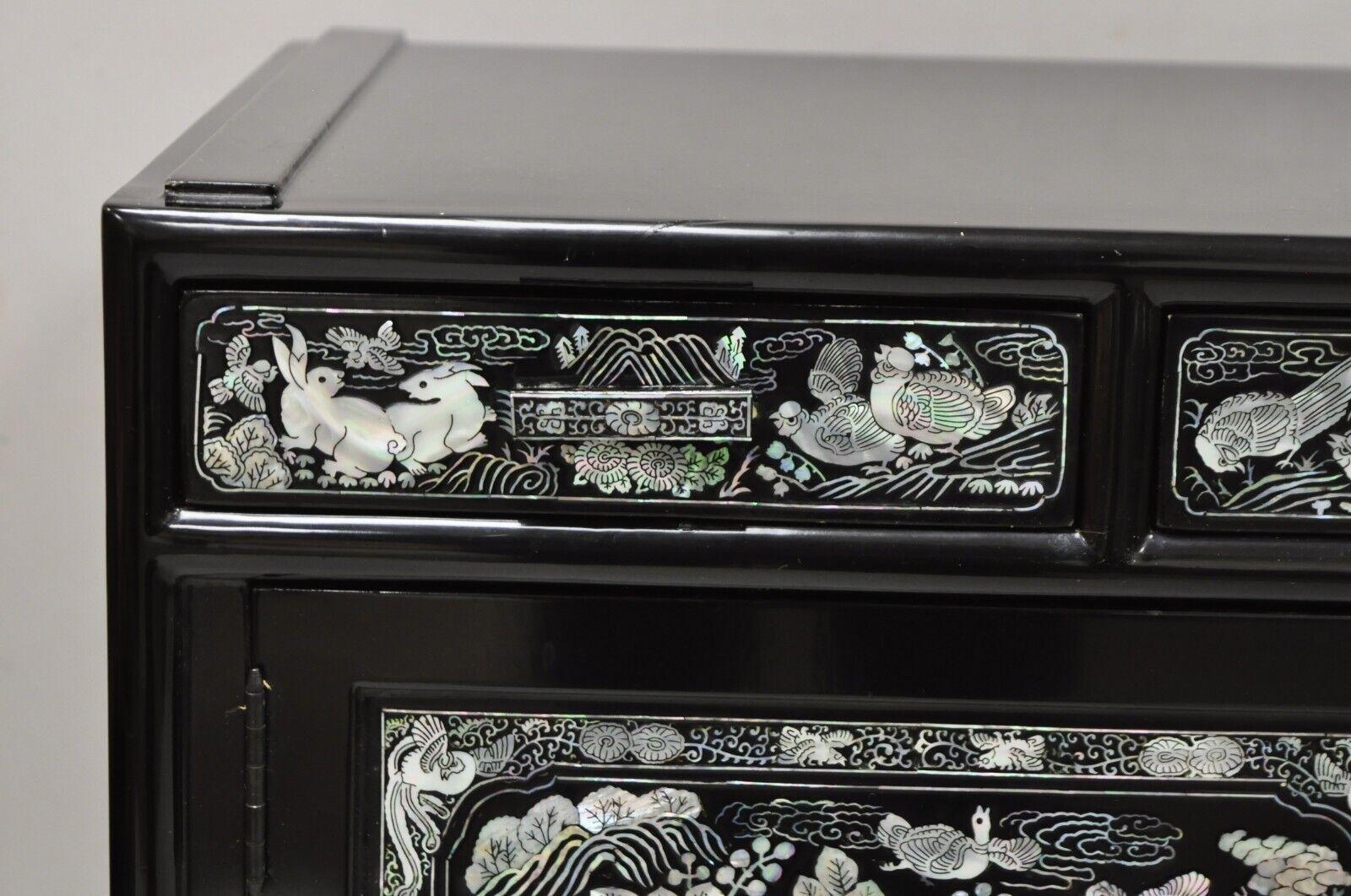 Vintage Korean Mother of Pearl Oriental Black Lacquer Oriental Cabinet 3