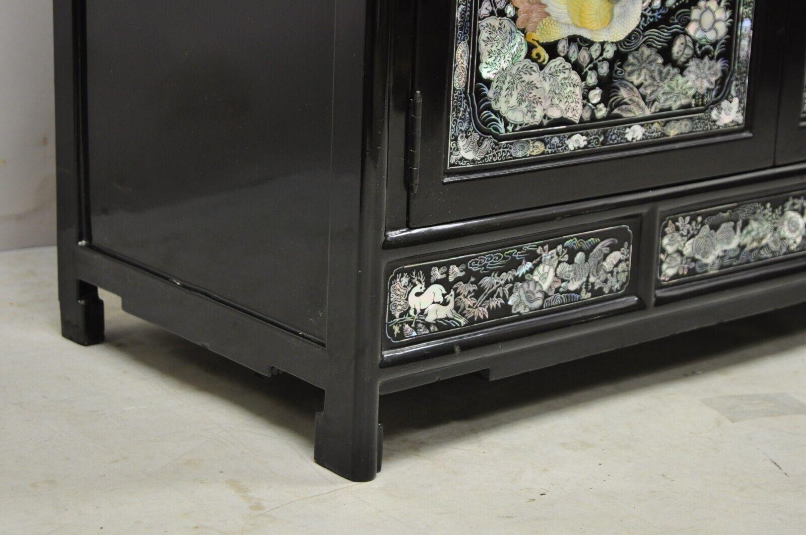 20th Century Vintage Korean Mother of Pearl Oriental Black Lacquer Oriental Cabinet