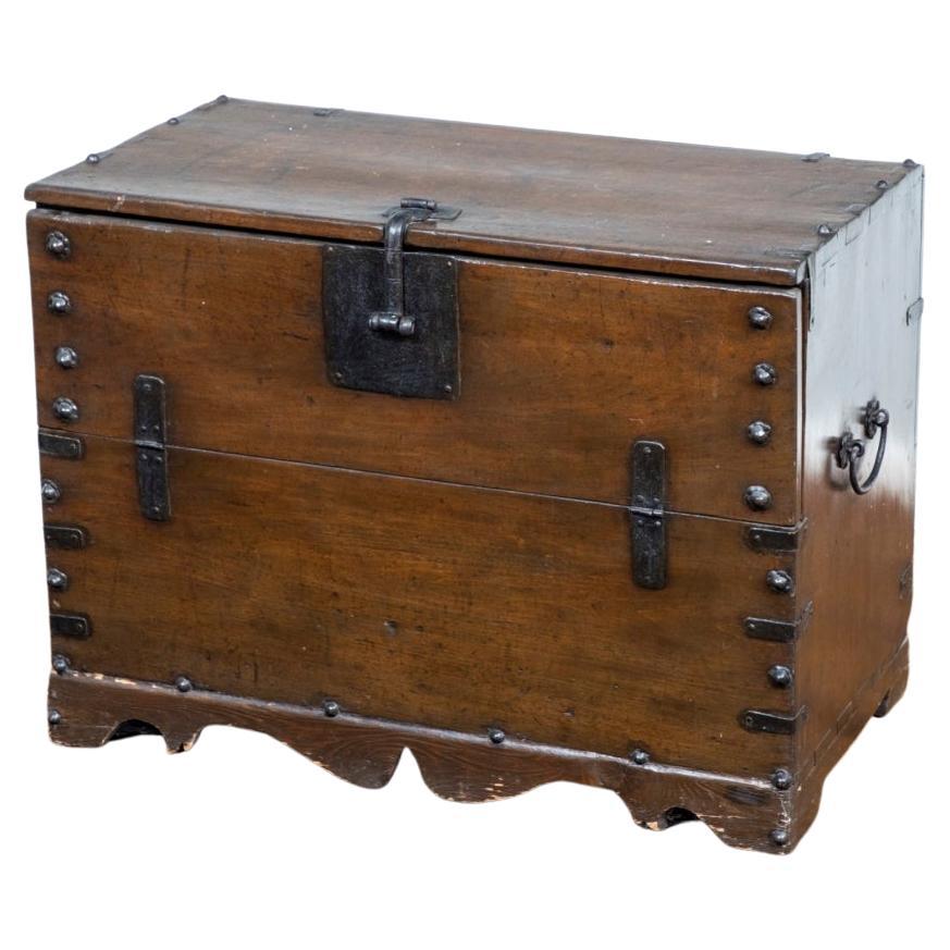 Vintage Korean Storage Chest with Handwrought Metal Hardware