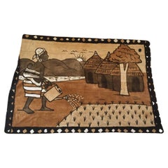 Vintage Korhogo Tela de barro tejida a mano Costa de Marfil África Arte popular