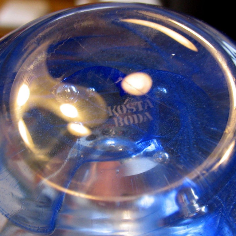 Vintage Kosta Boda Blue Art Glass Pair of Tea Light Candleholders, Votives 3