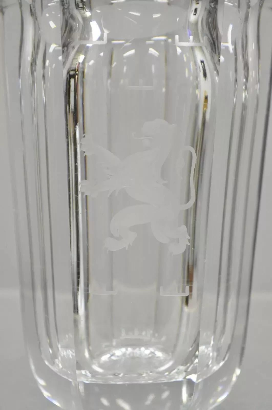 Regency Vaso di cristallo d'epoca Kosta Boda Elis Bergh con leone rampante inciso, da 7,5