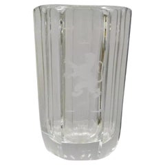 Vintage Kosta Boda Elis Bergh Geätzte Rampant Löwen-Kristallglasvase 7,5" Vase