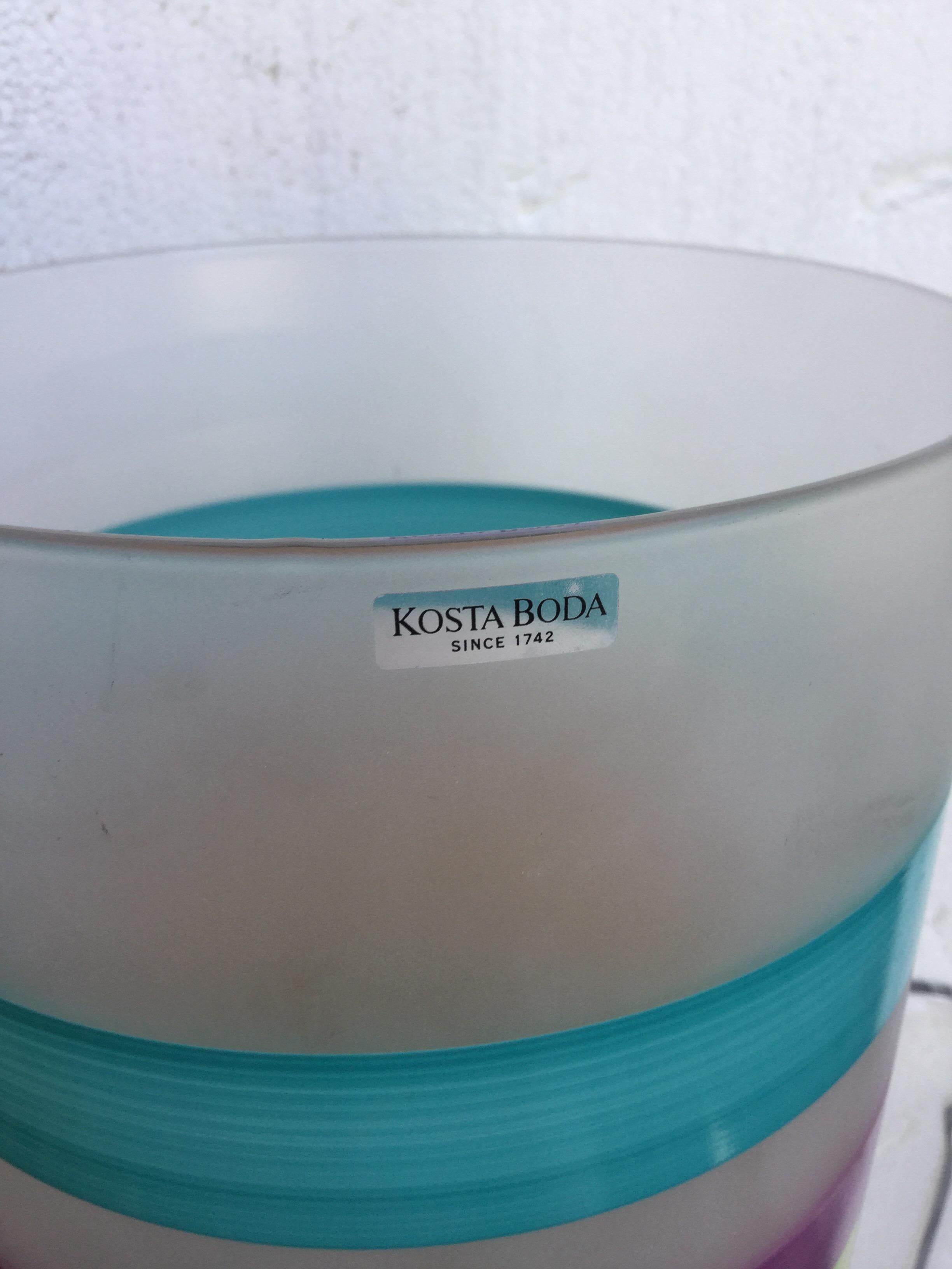 Modern Vintage Kosta Boda Muticolored Hand Painted Vase by Monica Blackstrom