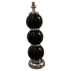 Antique Kovacs Black Ceramic & Chrome Stacked Table Lamp 