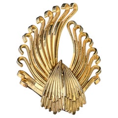 Vintage Kramer Gold Tone Metal Abstract Fan Brooch, Circa 1960s
