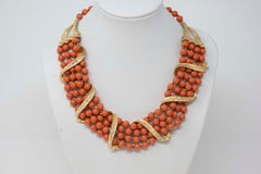 Vintage Kramer Necklace Gilt Metal and Coral Color Beads
