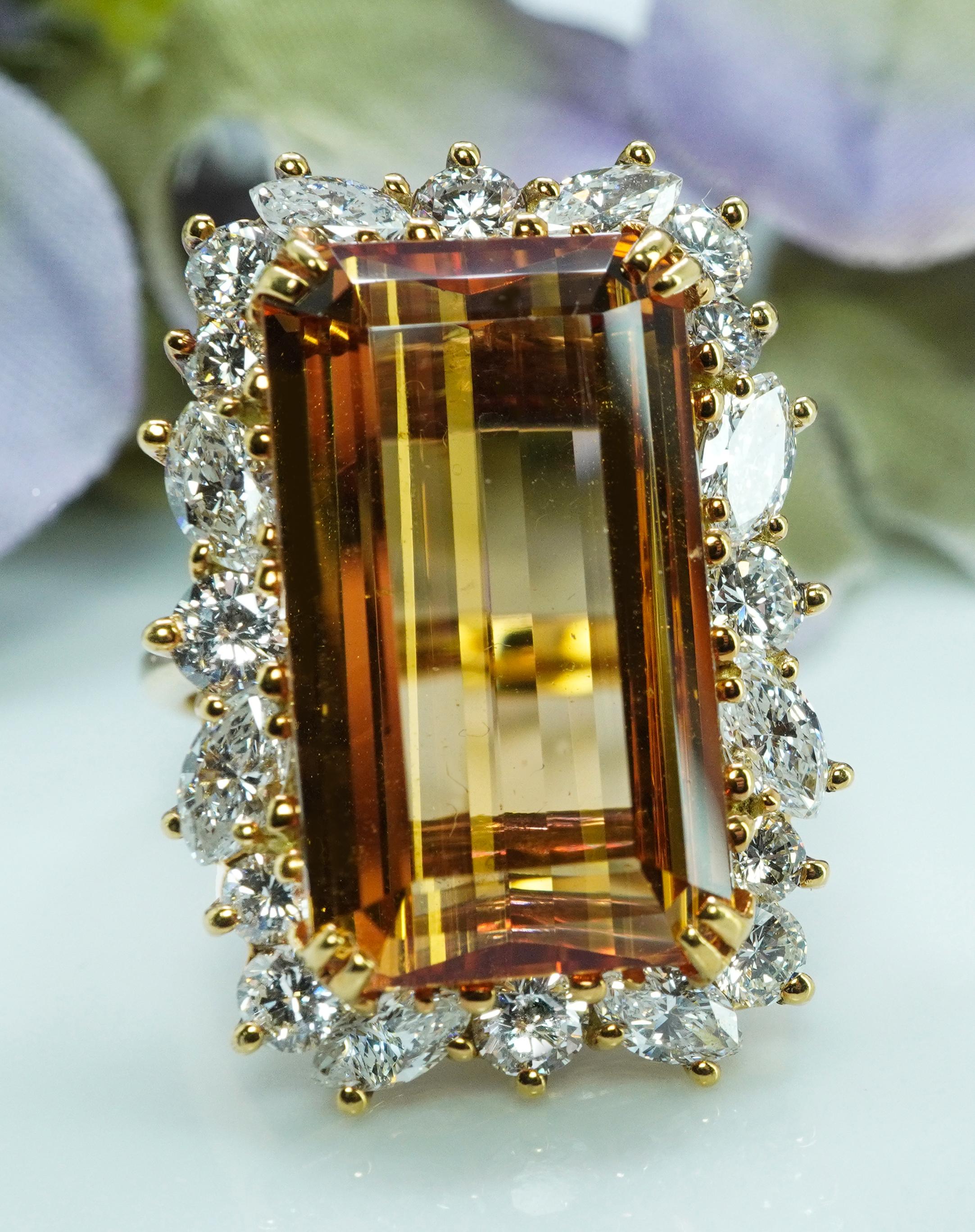 Vintage Krementz 12ct Imperial Topaz Marquise Diamond Ring 18K Gold GIA Cert Contemporáneo en venta