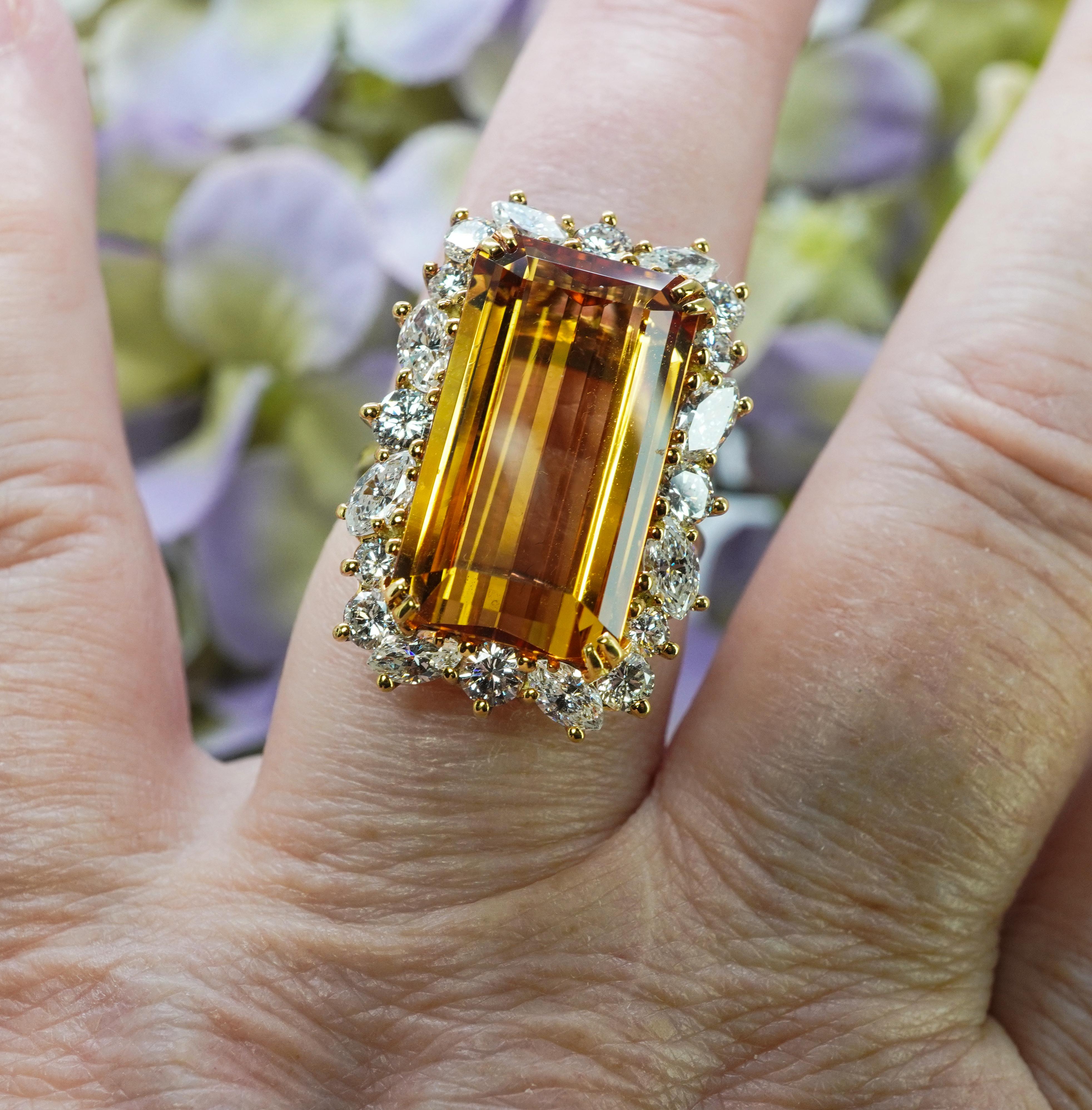 Vintage Krementz 12ct Imperial Topaz Marquise Diamond Ring 18K Gold GIA Cert Corte esmeralda en venta