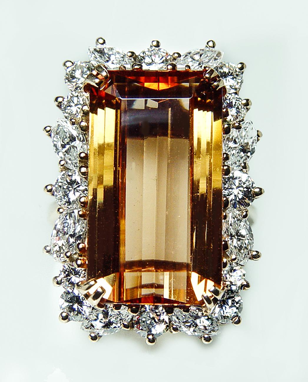 Vintage Krementz 12ct Imperial Topaz Marquise Diamond Ring 18K Gold GIA Cert en Bueno estado para la venta en Brambleton, US