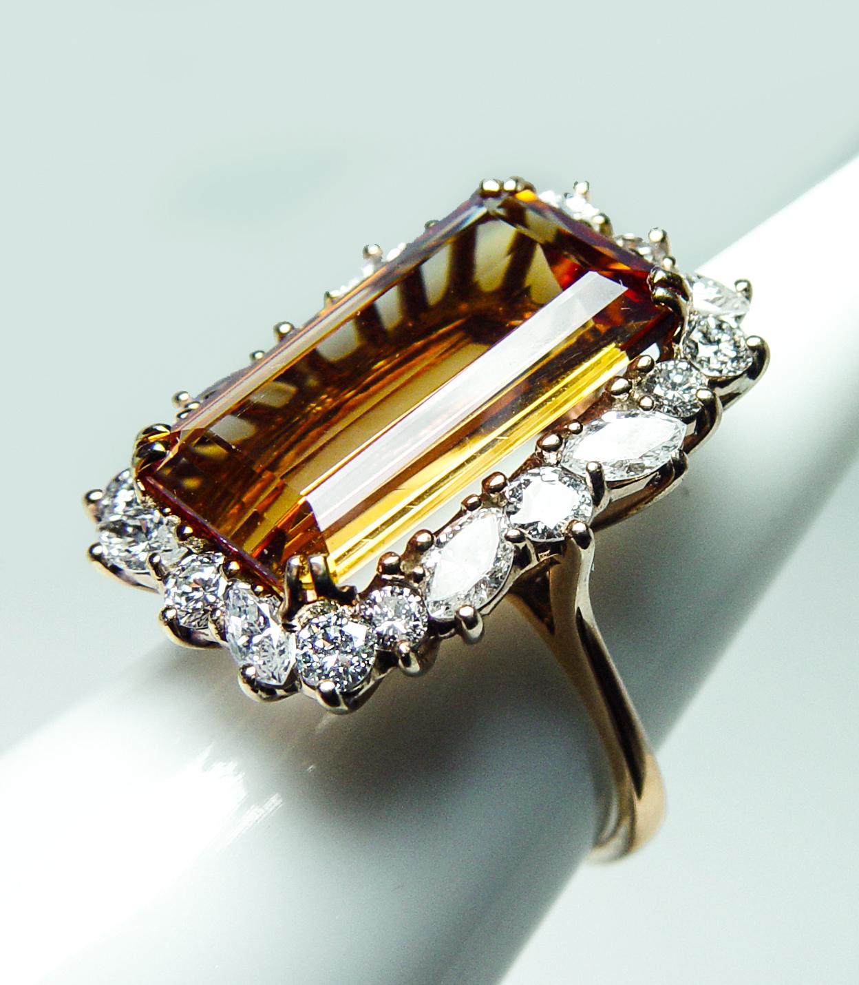 De las mujeres Vintage Krementz 12ct Imperial Topaz Marquise Diamond Ring 18K Gold GIA Cert en venta