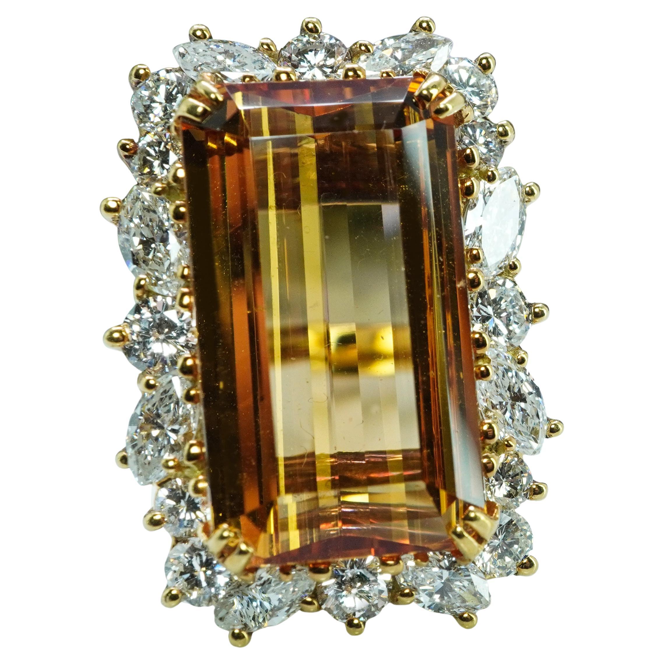Vintage Krementz 12ct Imperial Topaz Marquise Diamond Ring 18K Gold GIA Cert