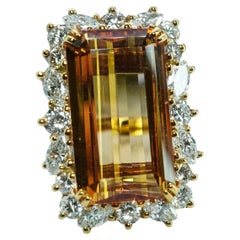 Vintage Krementz 12ct Imperial Topaz Marquise Diamond Ring 18K Gold GIA Cert