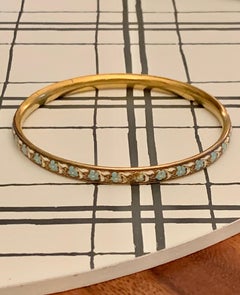 Vintage Krementz Signed Floral Enamel 14 Karat Yellow Gold Bangle Bracelet