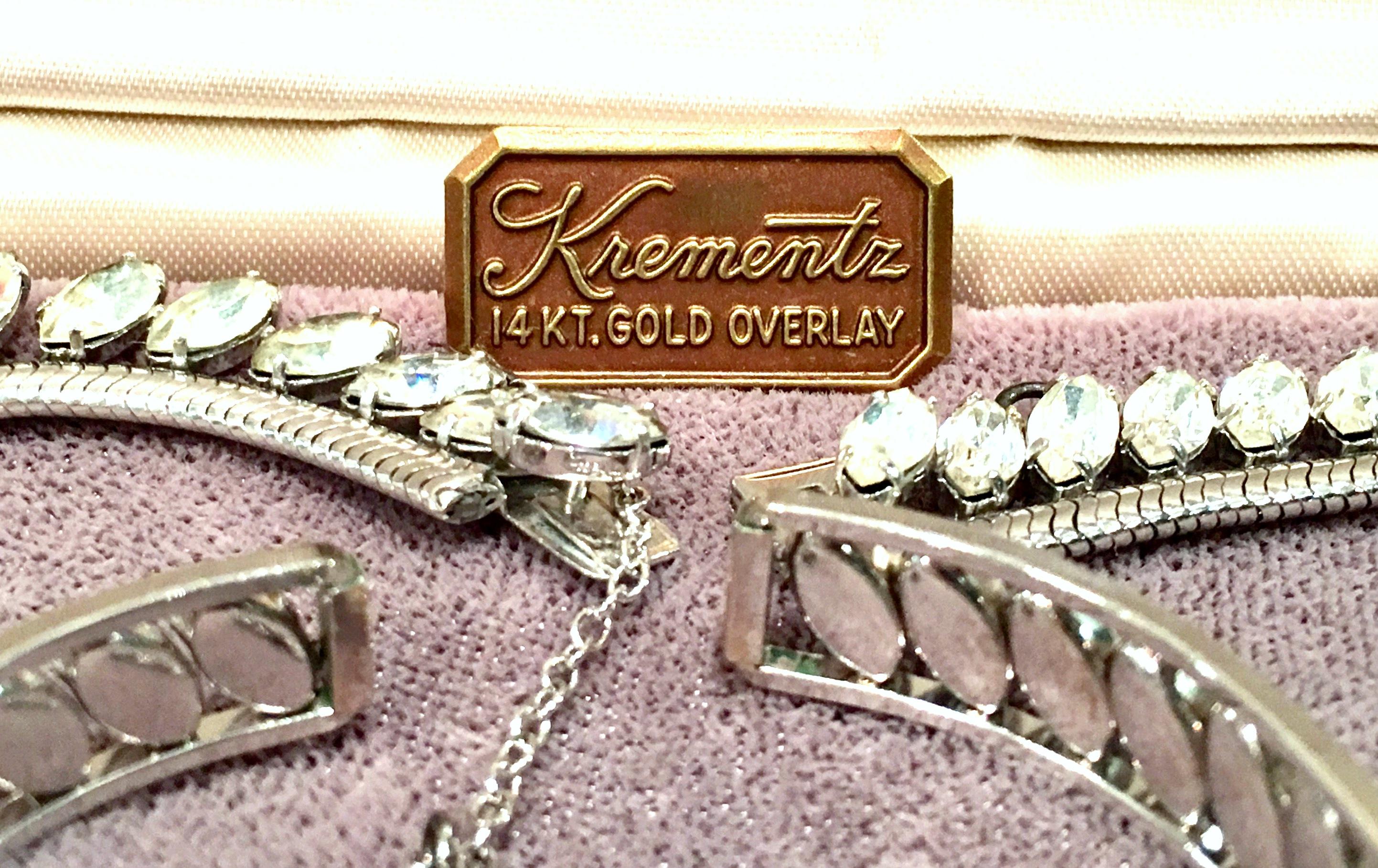 Vintage Krementz White Gold & Austrian Crystal, Necklace, Bracelet, Earrings S/4 For Sale 10