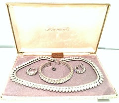 Vintage Krementz White Gold & Austrian Crystal, Necklace, Bracelet, Earrings S/4
