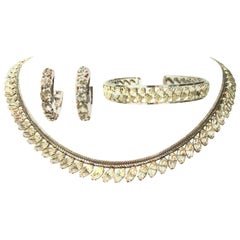 Vintage Krementz White Gold & Austrian Crystal, Necklace, Bracelet, Earrings S/4