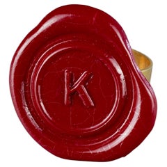 Vintage KRIZIA K Logo Red Wax Seal Whimsical Novelty Ring
