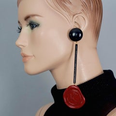 Vintage KRIZIA Logo Wax Seal Modernist Shoulder Duster Earrings