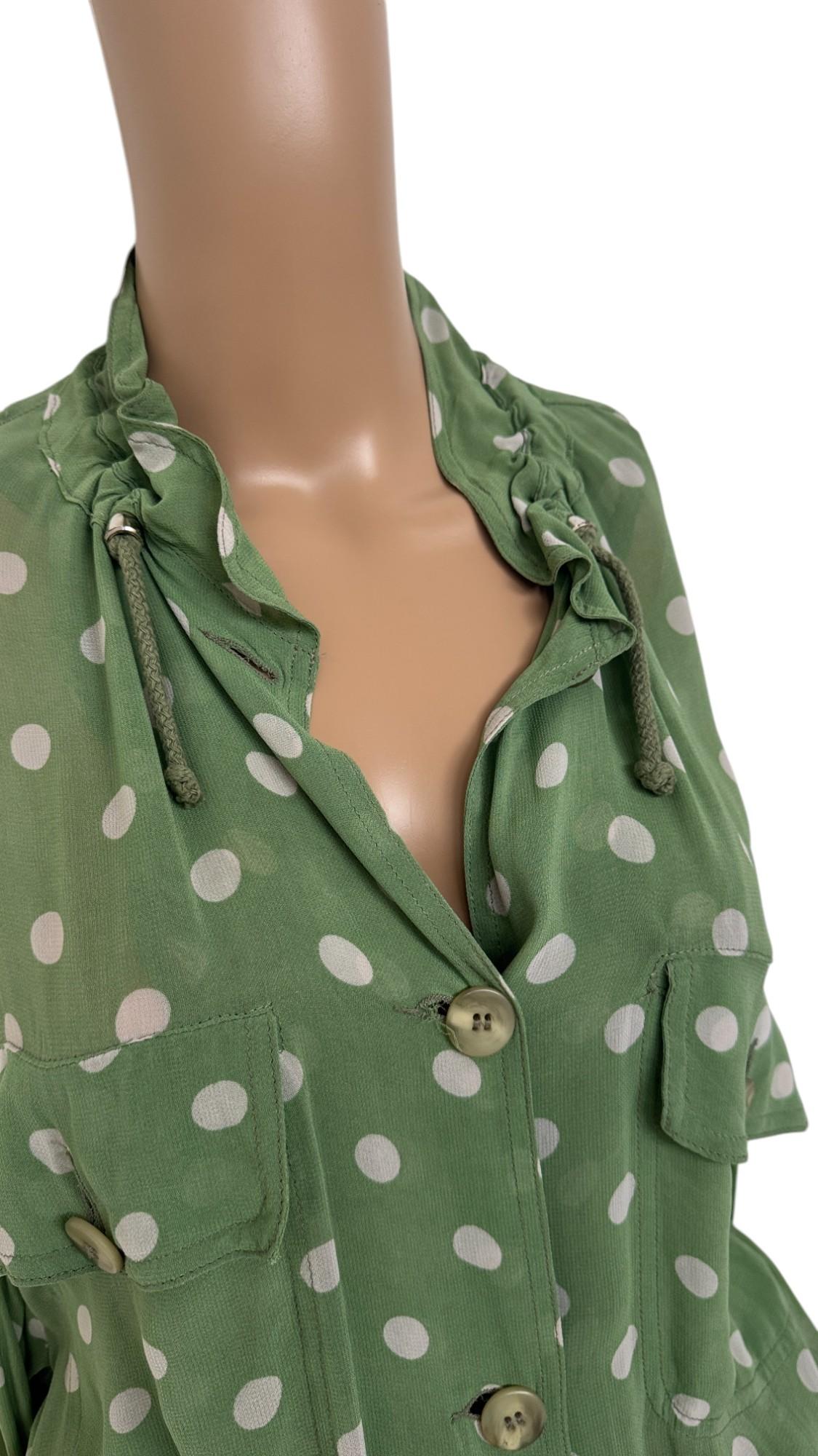 Vintage Krizia Studio Green Polka Dot Blouse with Drawstring Hem en vente 6