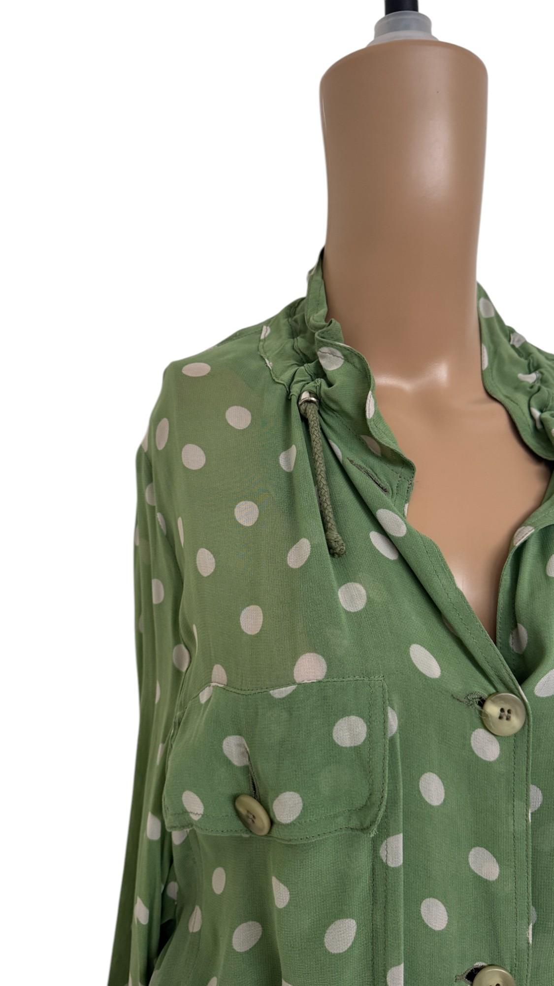 Vintage Krizia Studio Green Polka Dot Blouse with Drawstring Hem en vente 7