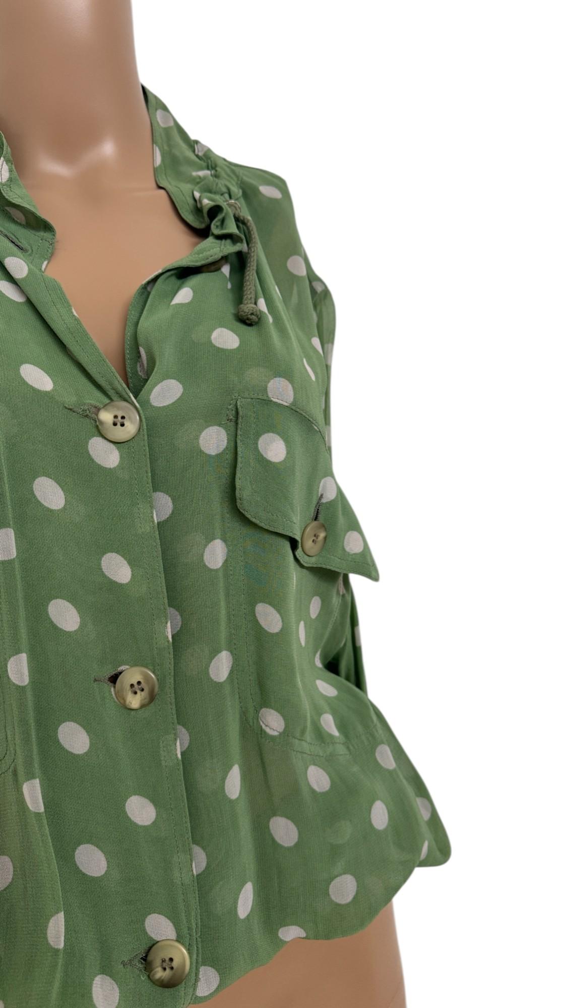 Vintage Krizia Studio Green Polka Dot Blouse with Drawstring Hem en vente 8