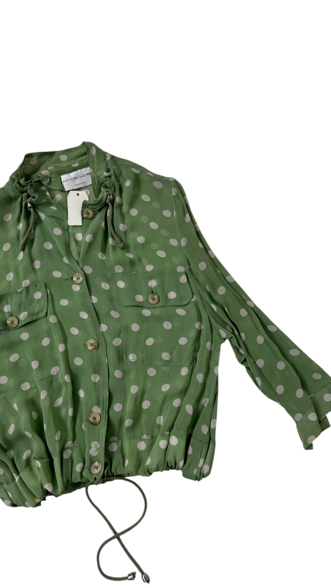 Vintage Krizia Studio Green Polka Dot Blouse with Drawstring Hem Bon état - En vente à Milano, IT