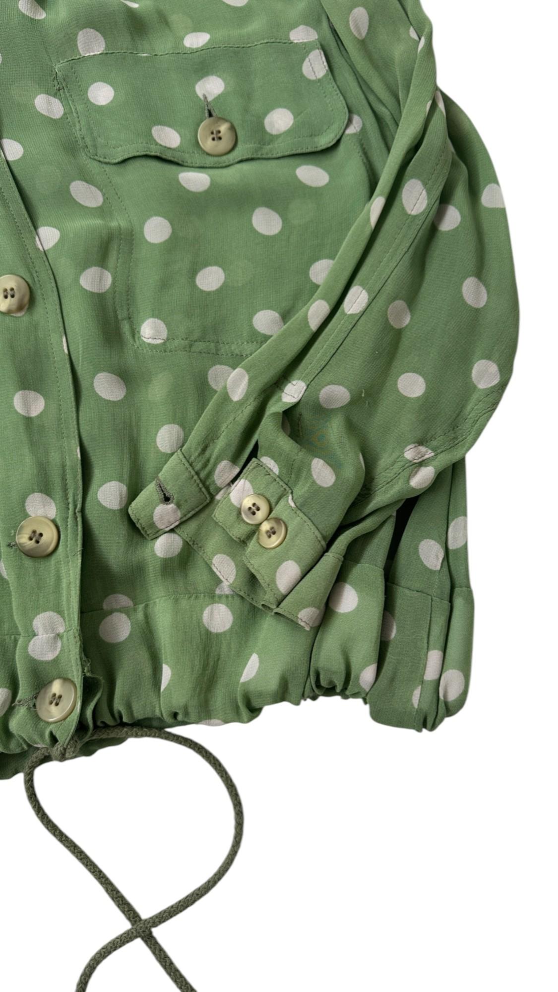 Vintage Krizia Studio Green Polka Dot Blouse with Drawstring Hem Unisexe en vente