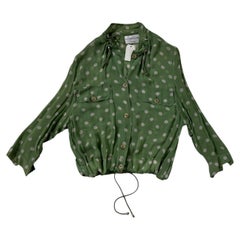 Vintage Krizia Studio Green Polka Dot Blouse with Drawstring Hem