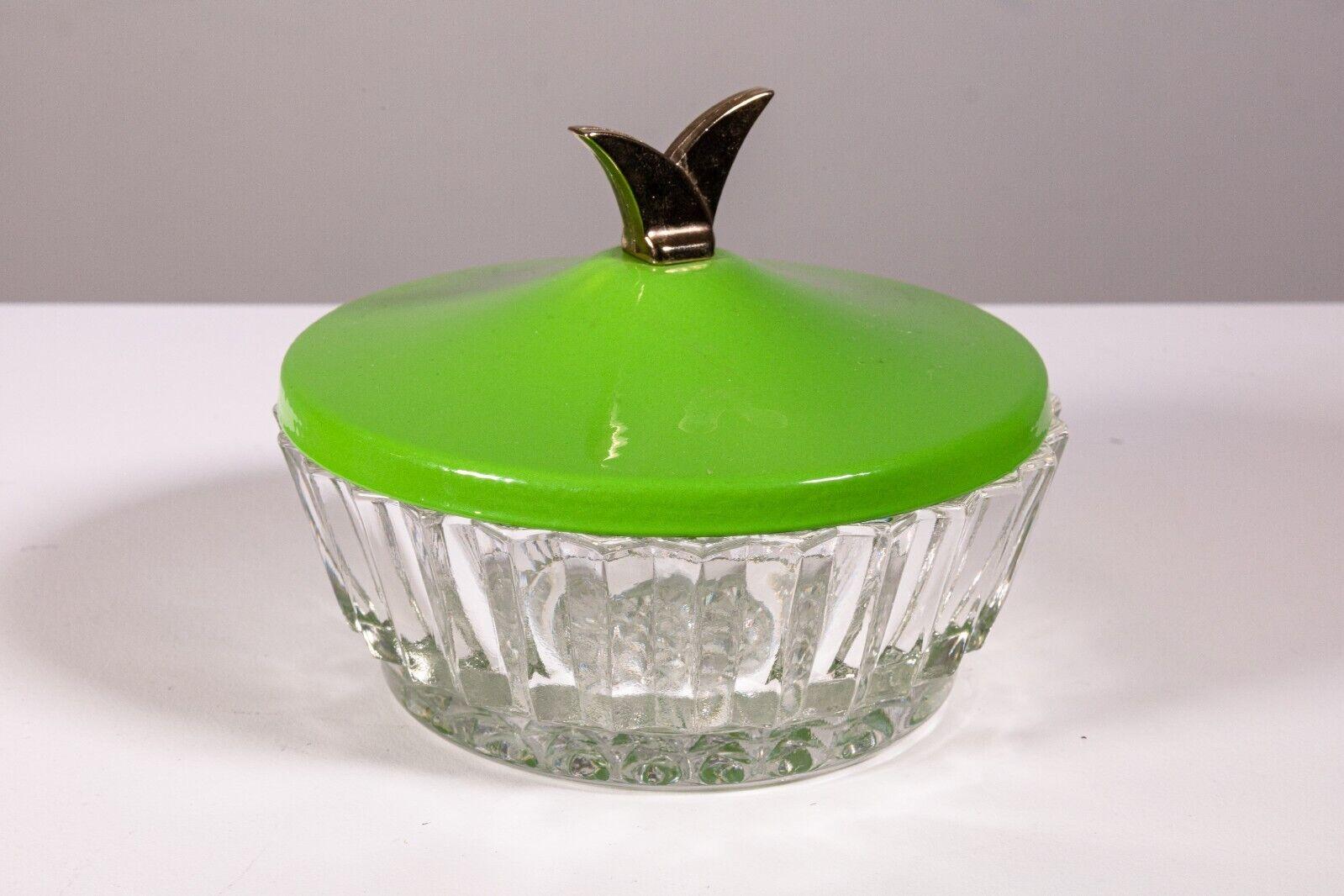 Vintage Kromex Green and White Glass & Brass Serving Set 4